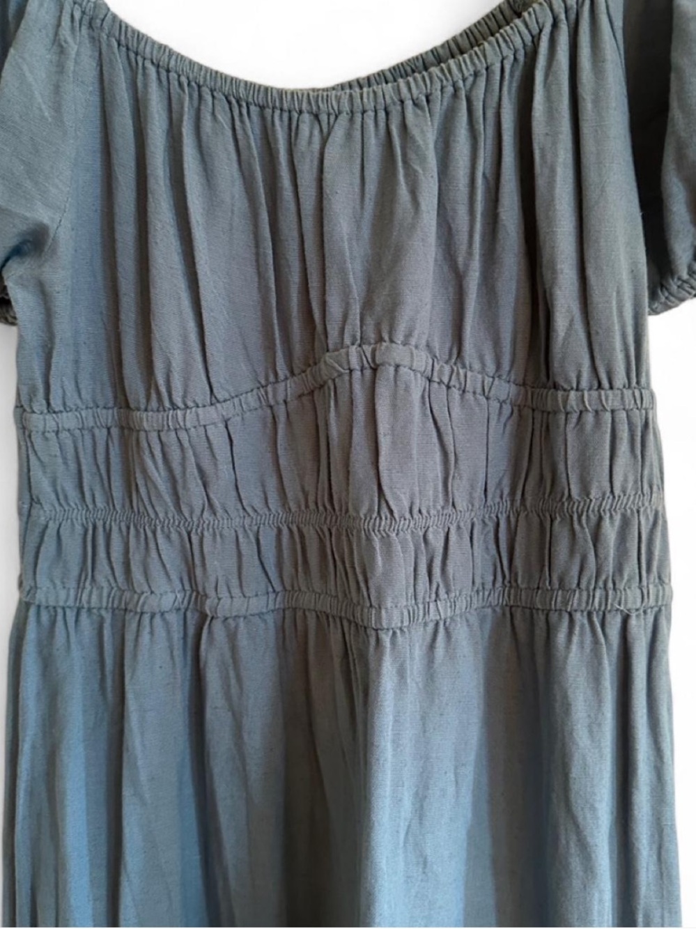 Sim & Sam Blue Linen Blend Puff Sleeve Midi Dress Cottagecore Coastal M - Picture 3 of 7